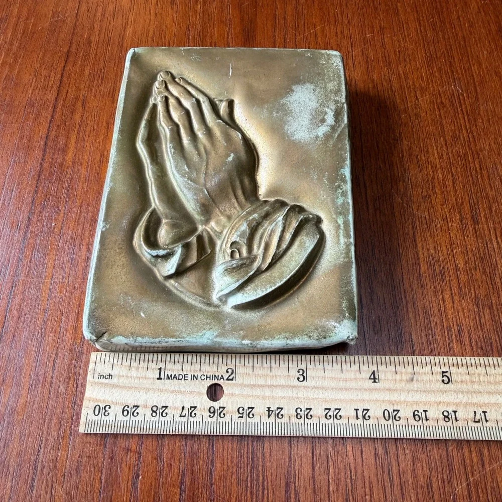 Vintage Praying Hands Plaster Wall Plaque Gold Patina Religious Art Spiritual